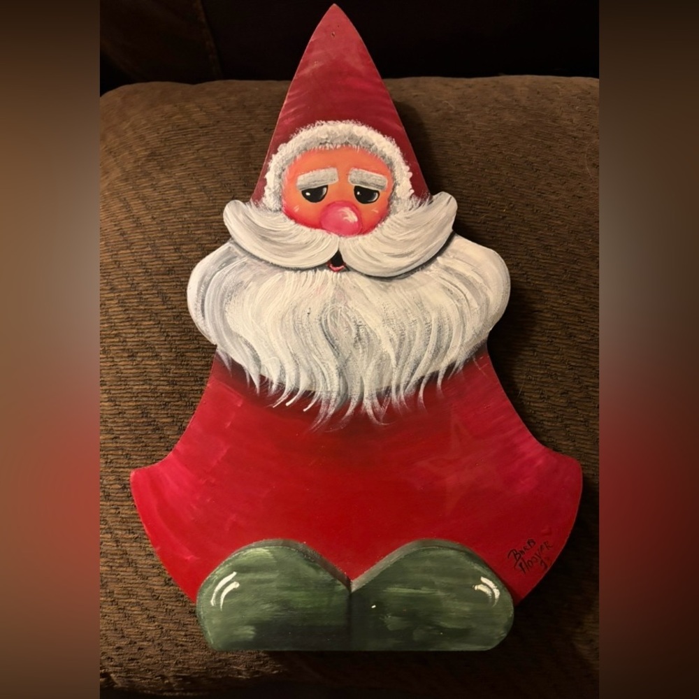 Vintage Wooden Hand Painted Santa Shelf Sitter